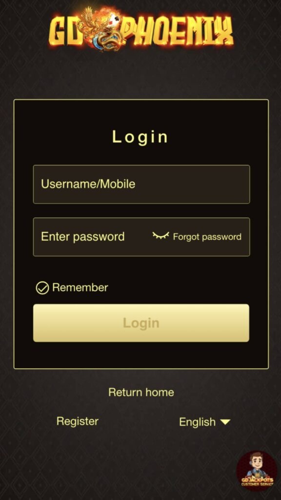 GD PHOENIX Casino Login Page